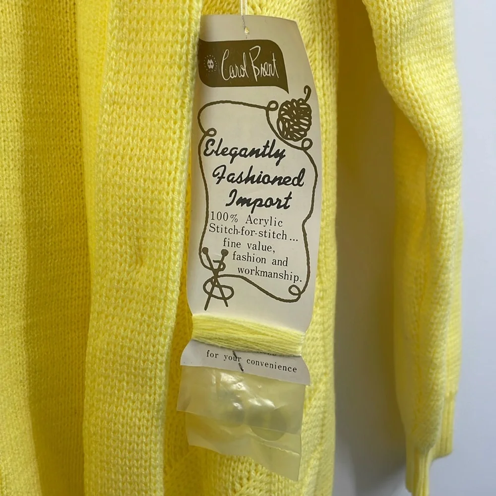 NWT Vintage 50’s 60’s Carol Brent Yellow Knit button Cardigan Size 36 - Picture 7 of 10